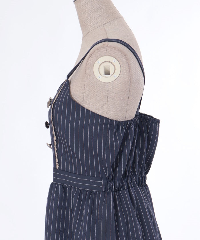 Row Buttons Striped Tiered Dress