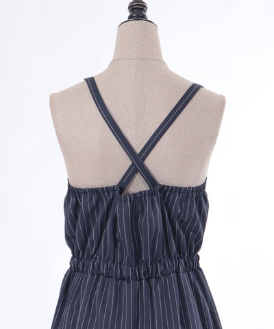 Row Buttons Striped Tiered Dress