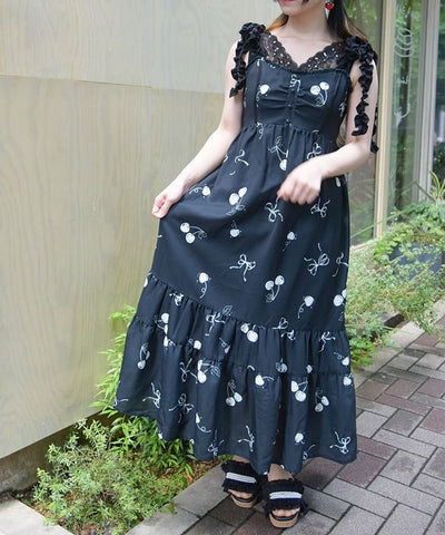 Cherry Pattern Frill Ribbon Dress