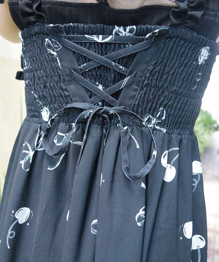 Cherry Pattern Frill Ribbon Dress