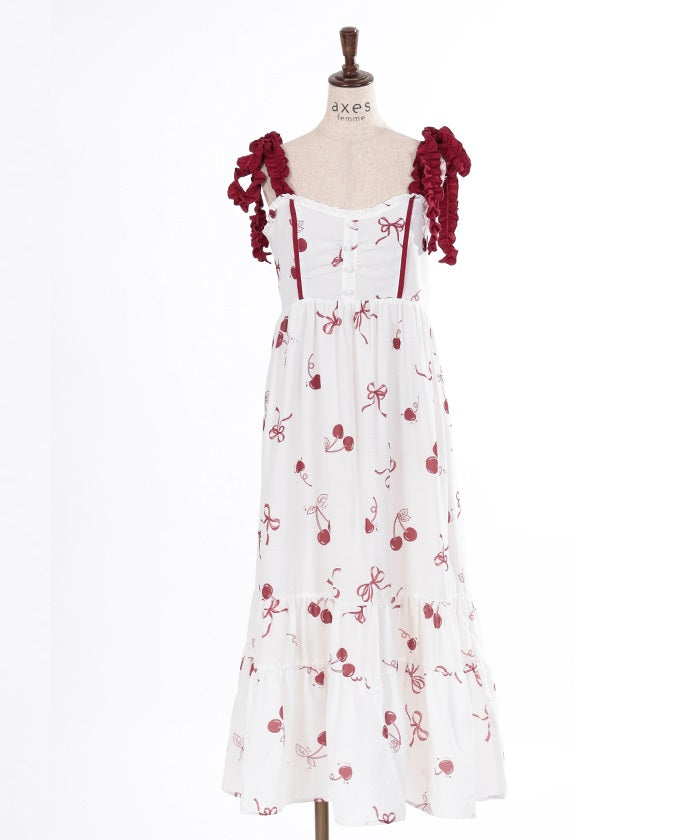 Cherry Pattern Frill Ribbon Dress