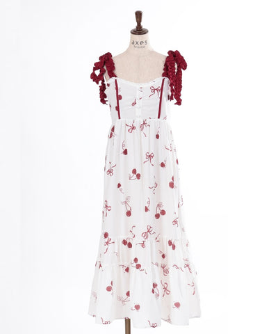 Cherry Pattern Frill Ribbon Dress