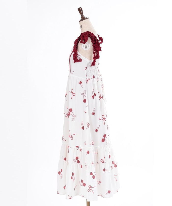 Cherry Pattern Frill Ribbon Dress