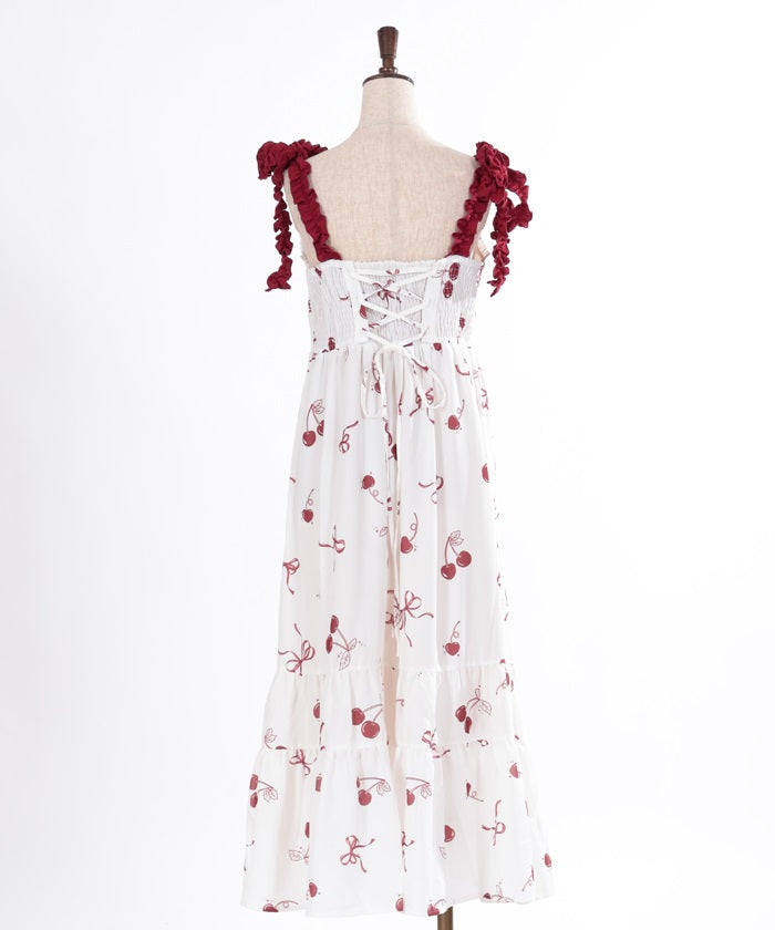 Cherry Pattern Frill Ribbon Dress