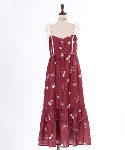 Cherry Pattern Frill Ribbon Dress