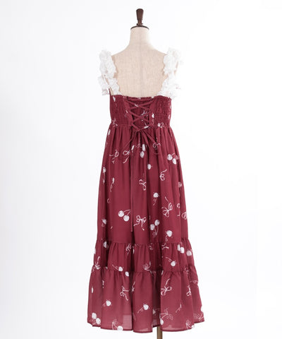 Cherry Pattern Frill Ribbon Dress