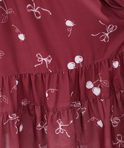 Cherry Pattern Frill Ribbon Dress