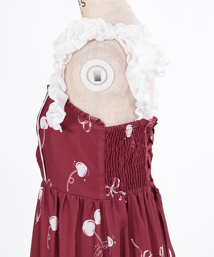 Cherry Pattern Frill Ribbon Dress