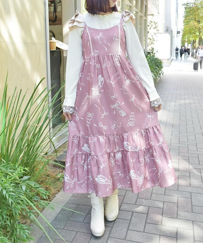 Pointe Shoes Pattern Dress with Ribbon