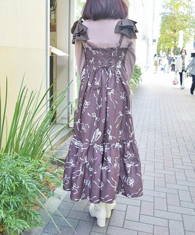 Pointe Shoes Pattern Dress with Ribbon