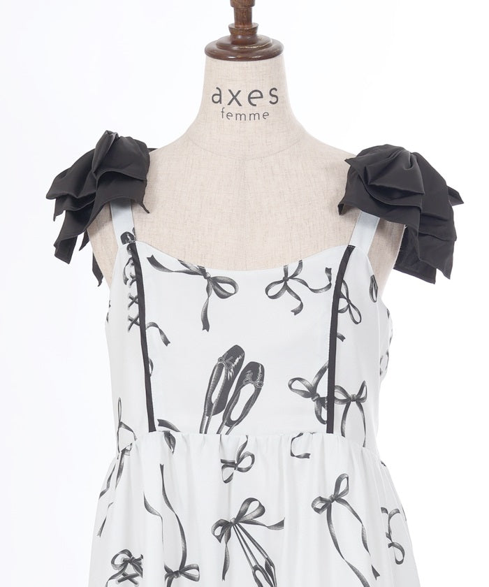 Pointe Shoes Pattern Dress with Ribbon