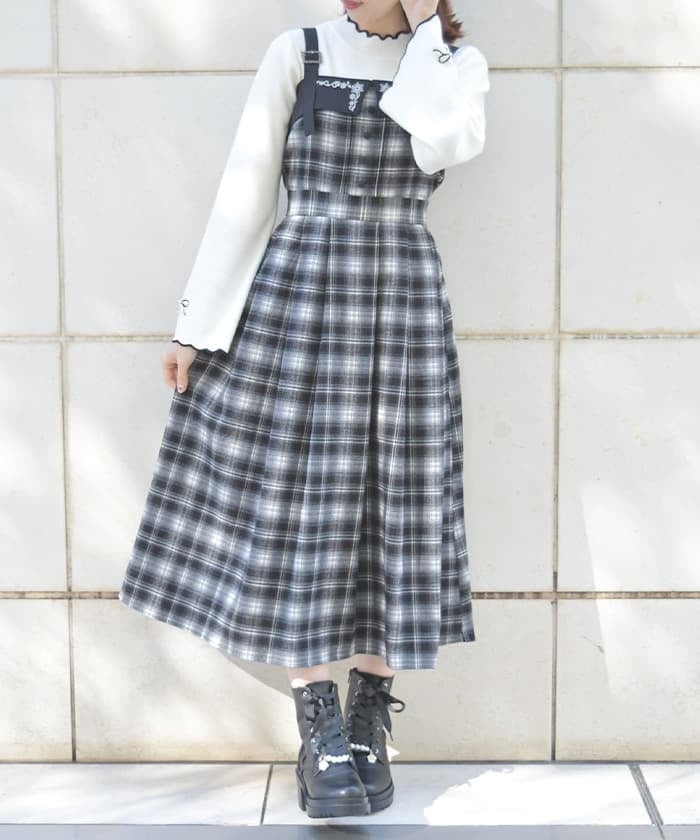 Embroidery Color Scheme Plaid Jumper Skirt