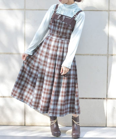 Embroidery Color Scheme Plaid Jumper Skirt