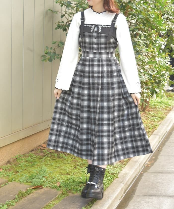 Embroidery Color Scheme Plaid Jumper Skirt