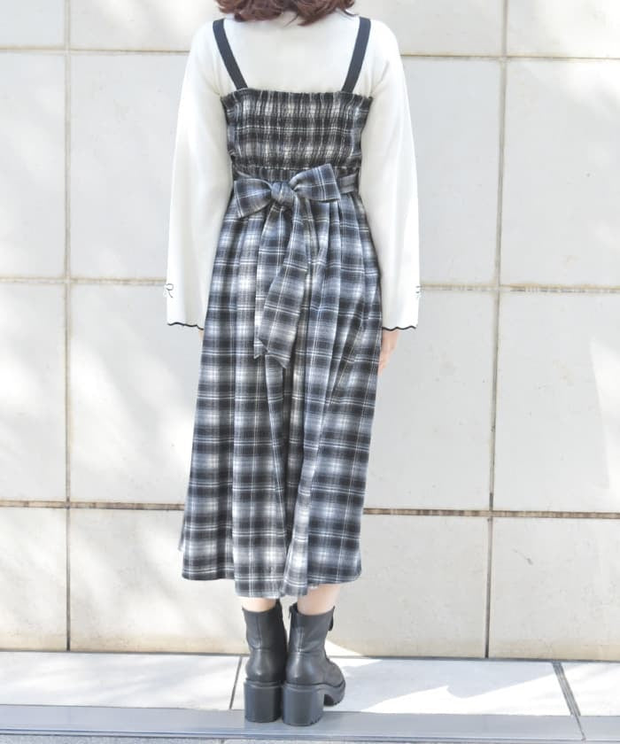 Embroidery Color Scheme Plaid Jumper Skirt