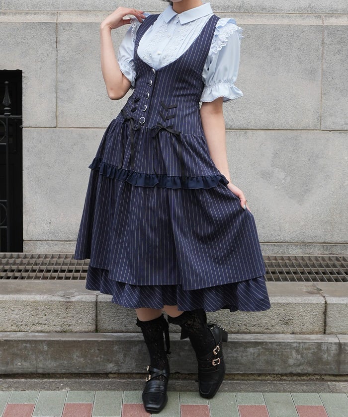 Double Ribbon Striped Jumper Skirt – axes femme from JAPAN