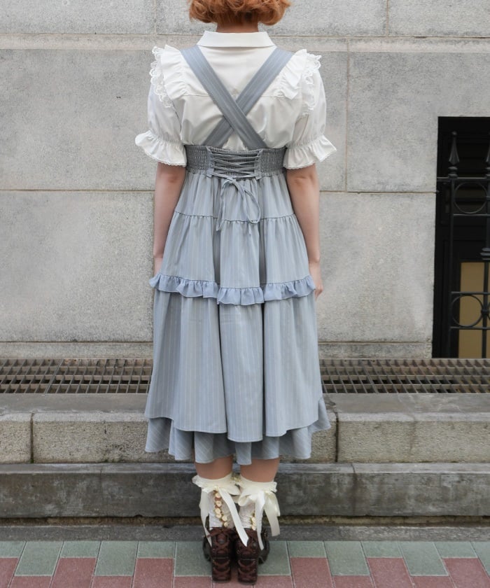 andwang Double Ribbon Accent Skirt Sサイズ Double Ribbon Striped Jumper Skirt – axes femme from JAPAN