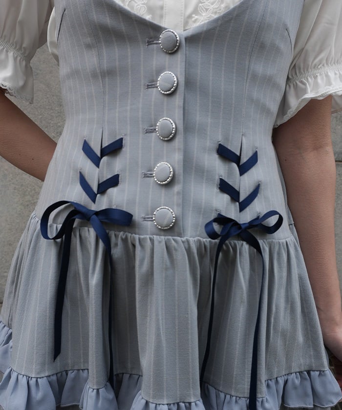 Double Ribbon Striped Jumper Skirt – axes femme from JAPAN