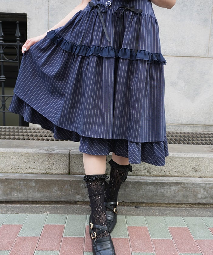 Double Ribbon Striped Jumper Skirt – axes femme from JAPAN