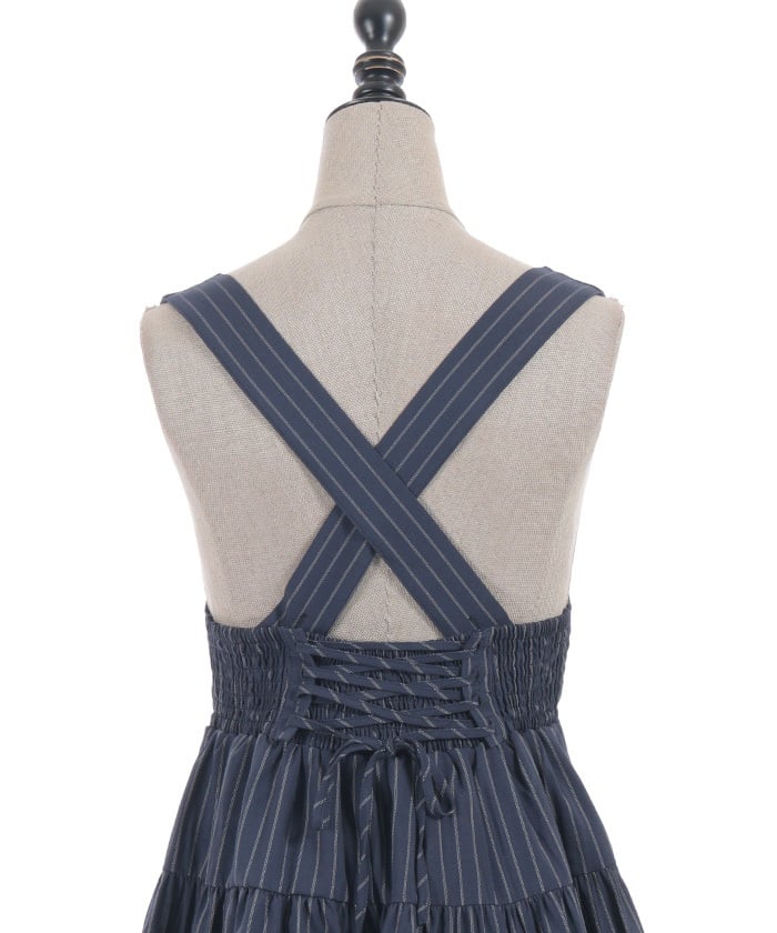 Double Ribbon Striped Jumper Skirt – axes femme from JAPAN