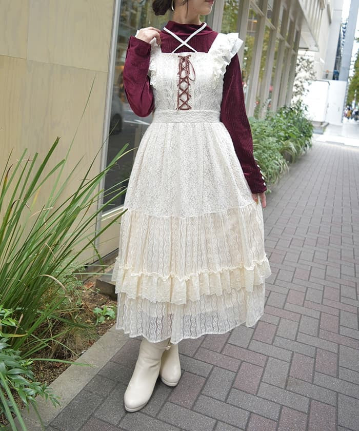 Brushed Lace Frill Jumper Skirt