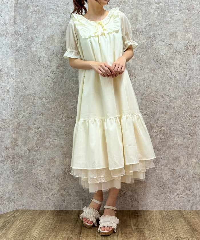 Cotton-like Frill A-Line Dress