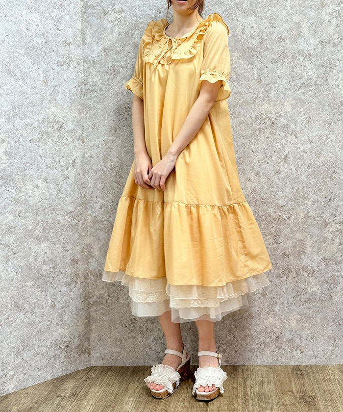 Cotton-like Frill A-Line Dress