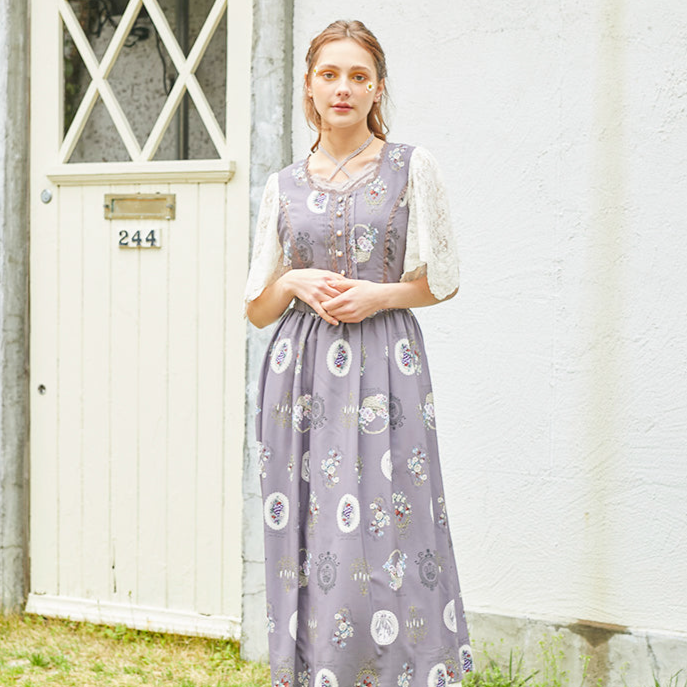 Antique Fruits Pattern Dress