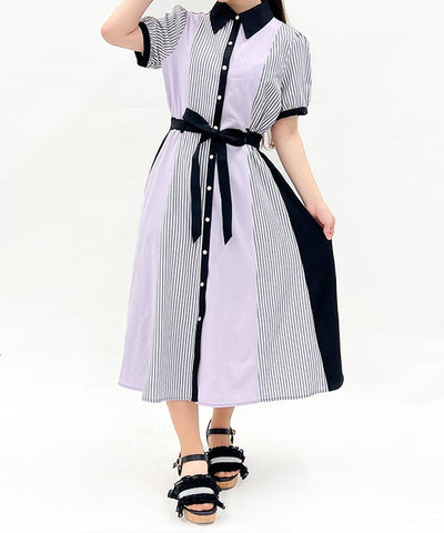 Striped Panel Shirt Dress