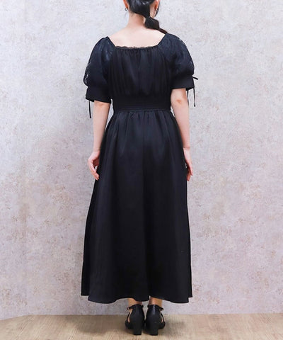 Lace Sleeve Square Neck Dress