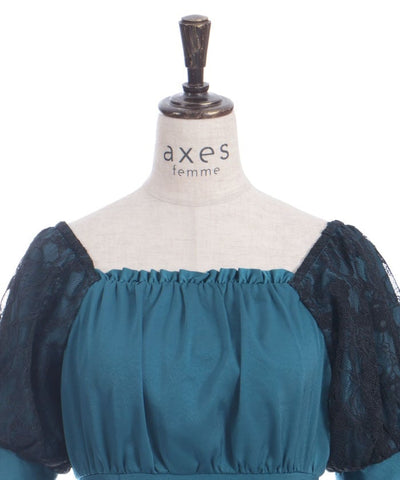 Lace Sleeve Square Neck Dress