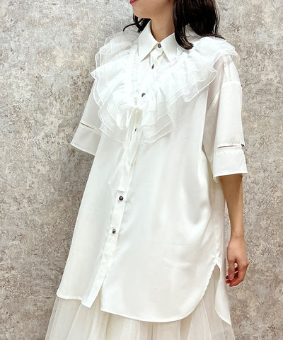 Shirt with Tulle Frill Collar