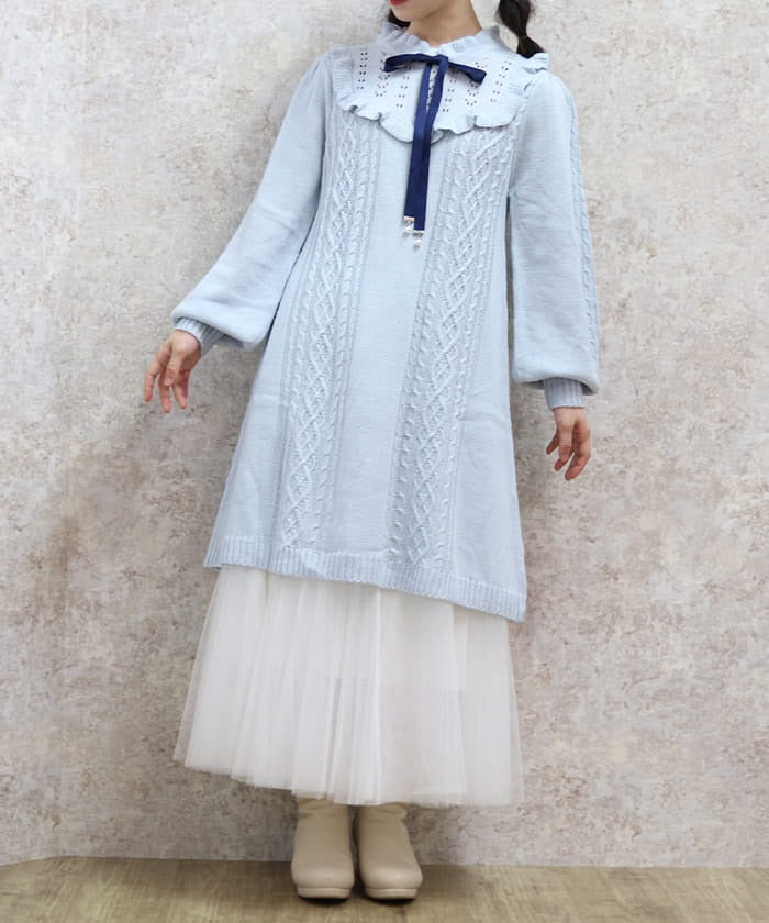 Yoke Panel Ribbon Knit Dress