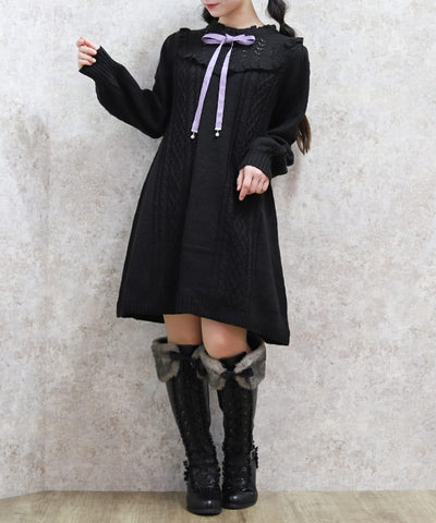 Yoke Panel Ribbon Knit Dress