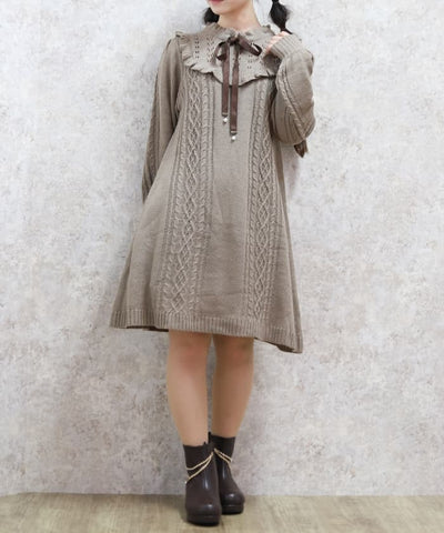 Yoke Panel Ribbon Knit Dress