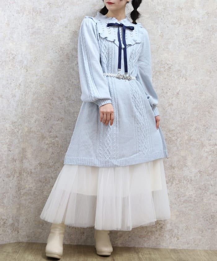 Yoke Panel Ribbon Knit Dress