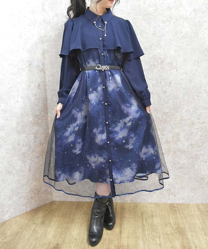 Telescope Pattern Cape Style Dress