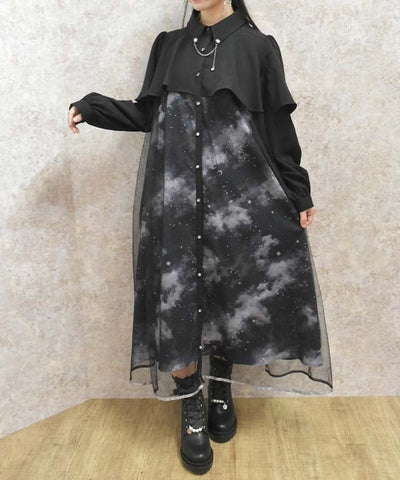 Telescope Pattern Cape Style Dress