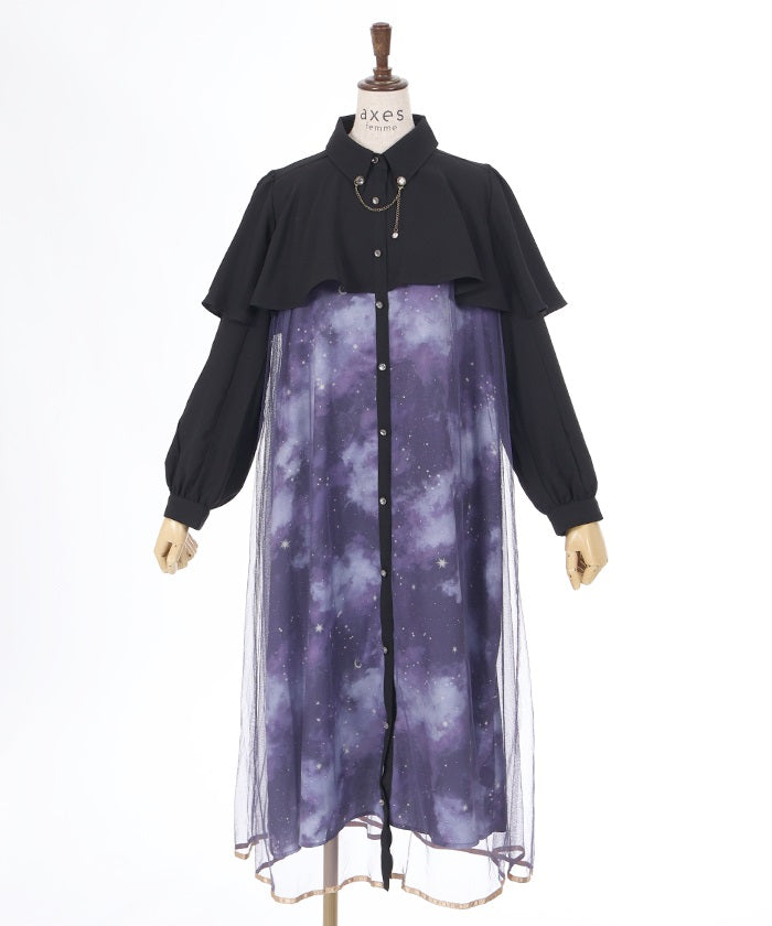 Telescope Pattern Cape Style Dress