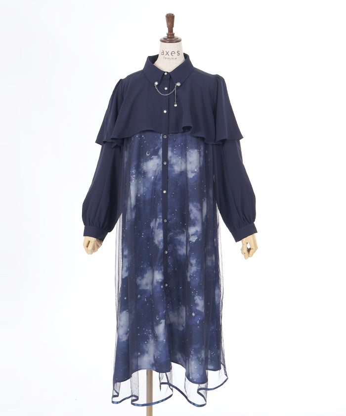 Telescope Pattern Cape Style Dress