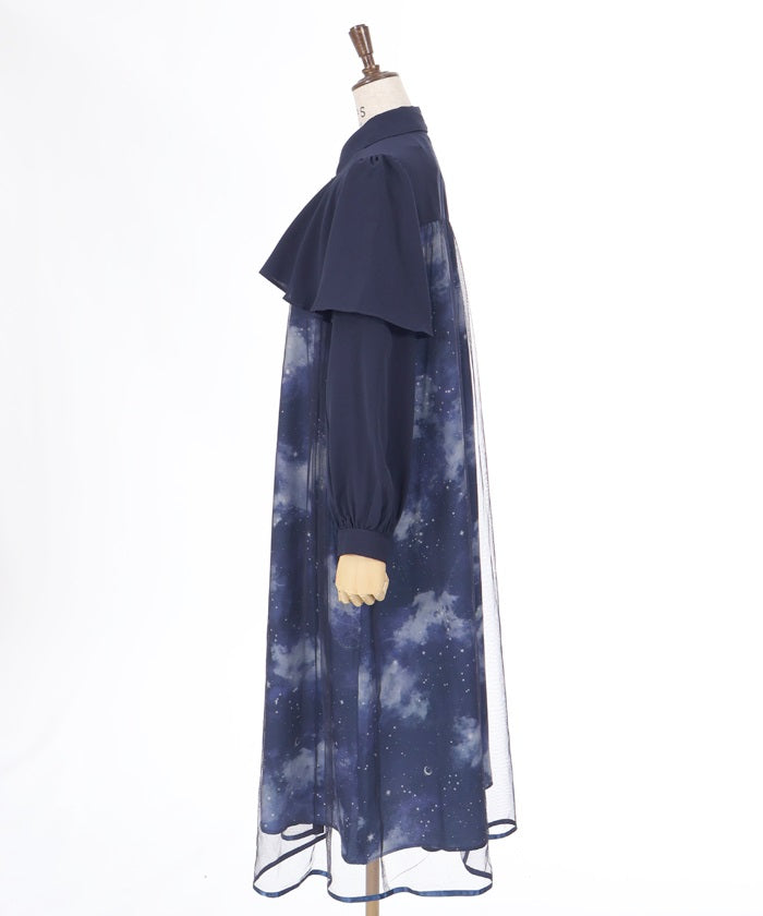 Telescope Pattern Cape Style Dress