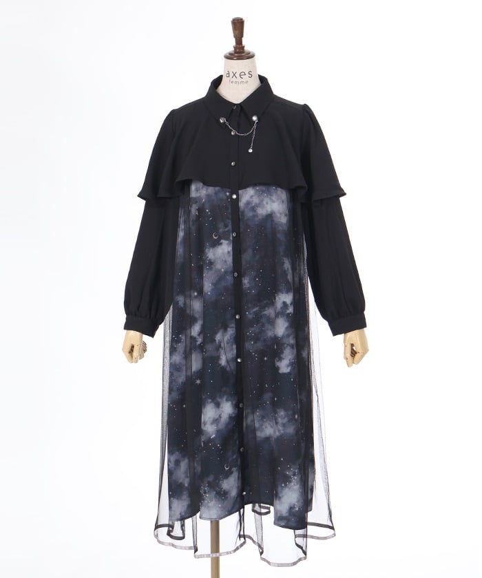 Telescope Pattern Cape Style Dress