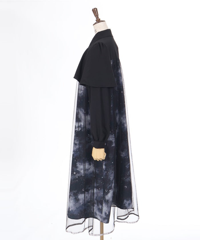 Telescope Pattern Cape Style Dress