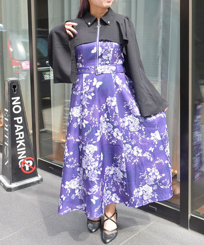 Butterfly & Floral Pattern Zip Dress