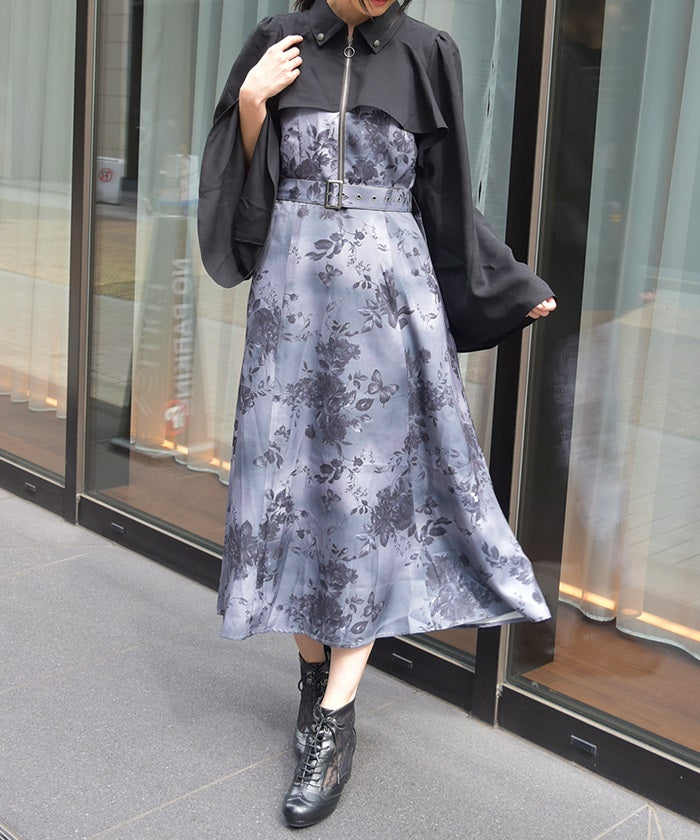 Butterfly & Floral Pattern Zip Dress