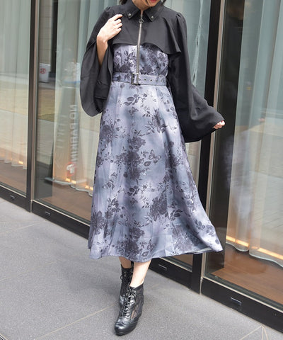 Butterfly & Floral Pattern Zip Dress