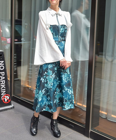 Butterfly & Floral Pattern Zip Dress