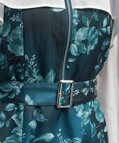 Butterfly & Floral Pattern Zip Dress