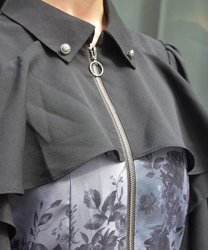 Butterfly & Floral Pattern Zip Dress