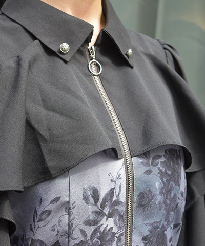 Butterfly & Floral Pattern Zip Dress